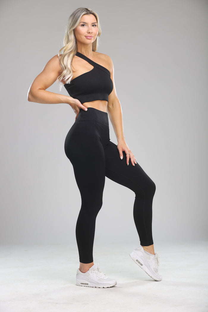 Roman Ribbed Sports Bra - Black