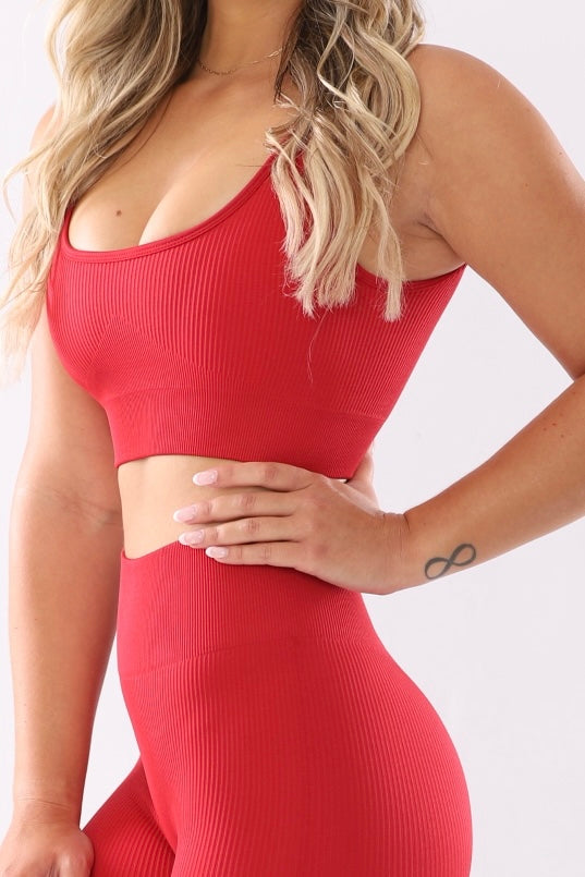 Ribbed Seamless Sports Bra - Cabernet Red