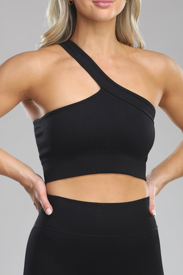 Roman Ribbed Sports Bra - Black
